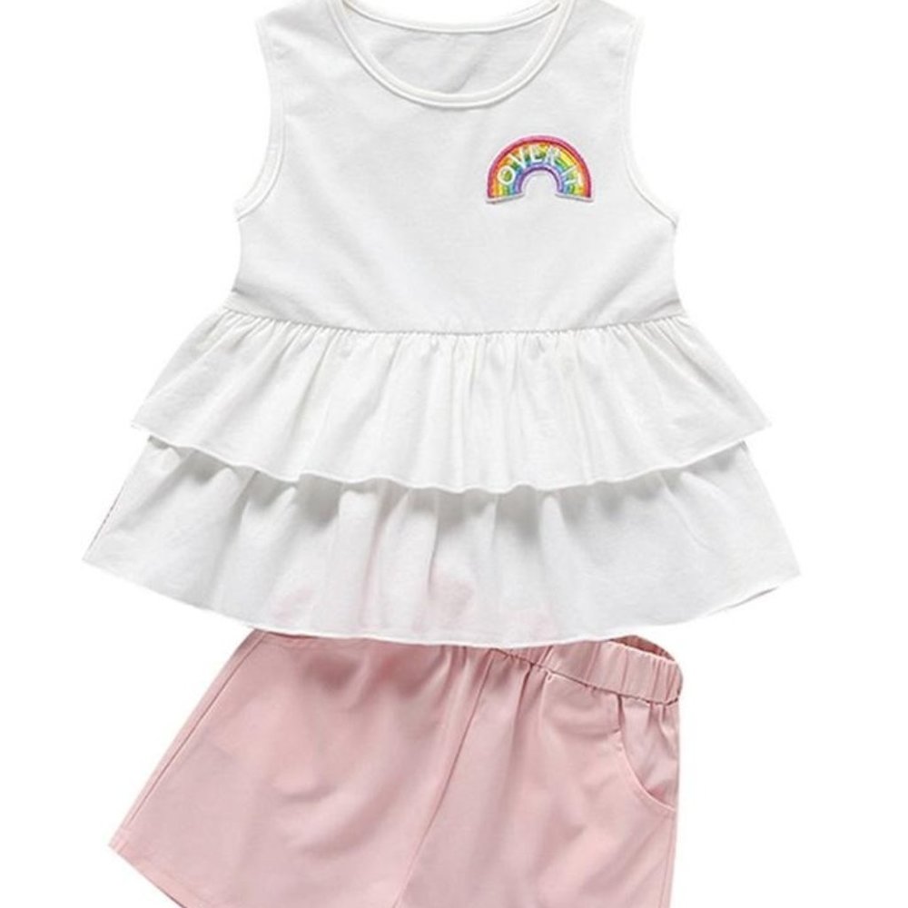 GIRL WHITE TOP WITH PINK SHORTS SET